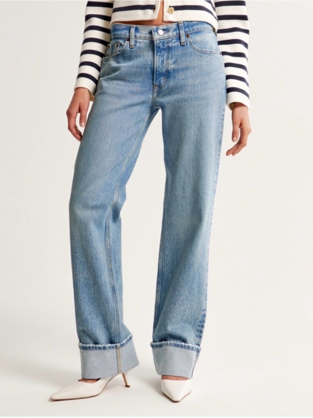 Abercrombie & Fitch Curve Love Low Rise Baggy Jean with Cuffed Hem
